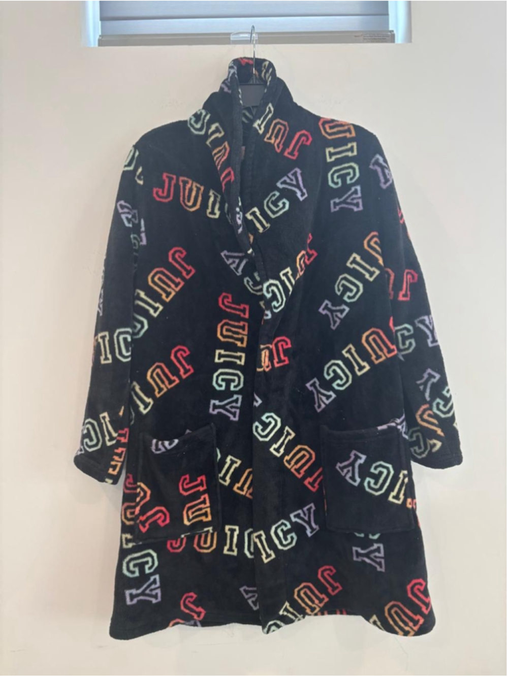 Juicy Couture Black Plush Logo Robe Multicolor Y2K Sleepwear S/M #S45